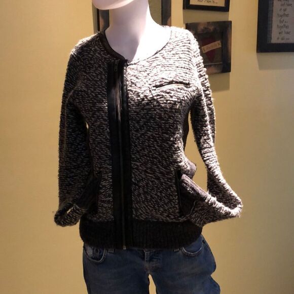 C. Rowley zipper long sleeve sweater/faux leather - Picture 1 of 4